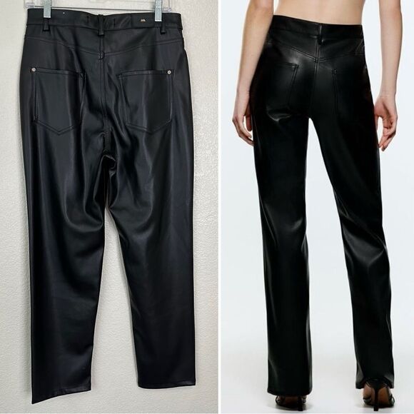 Zara Black Faux Leather Straight Leg High Rise Pants, Size 8 - Picture 6 of 13